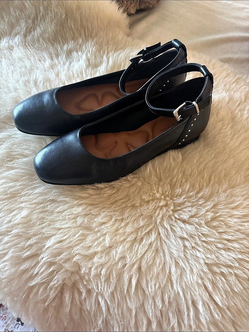 Lucky Brand Melsin Ankle Strap Flat Black Studded Flats